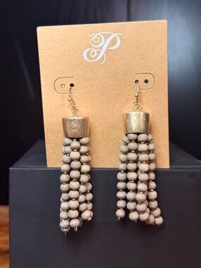 Plunder Taupe Wood And Gold Toned Earrings